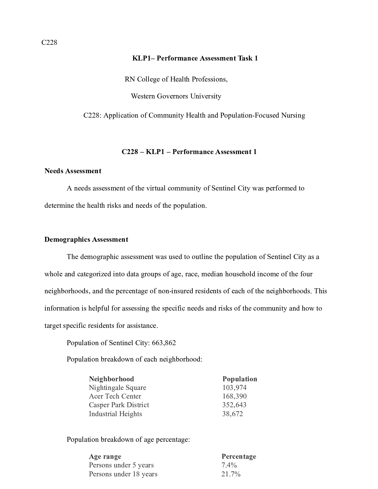 Preview image of C228 KLP1 Task 1.docx    C228  KLP1“ Performance Assessment Task 1 document